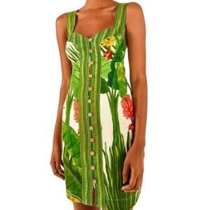 FARM Rio Green and Red Floral Midi Dress